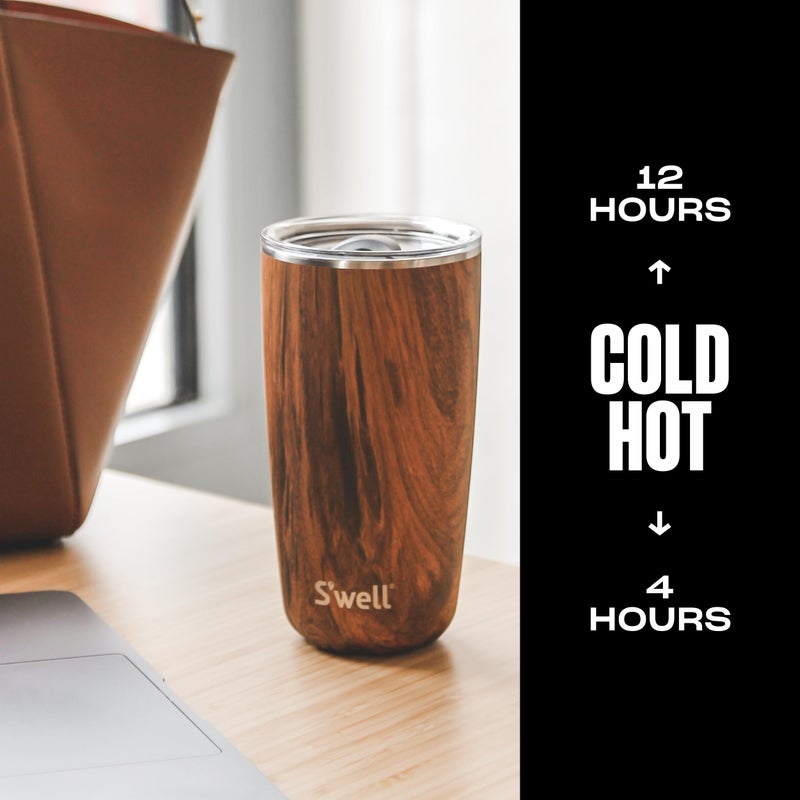 S'well Stainless Steel Tumbler with Slide-Open Lid, 18oz, Teakwood, Triple Layered Vacuum Insulated Containers Keeps Drinks Cold for 12 Hours and Hot for 4, BPA Free - Image 3
